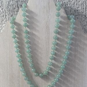 Chic Jade Green Aventurine Beaded Necklace 32" Knotted Between
